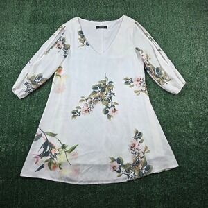 Noctflos White Floral V-Neck Cold Shoulder Shift Mini Dress Womens Size Small